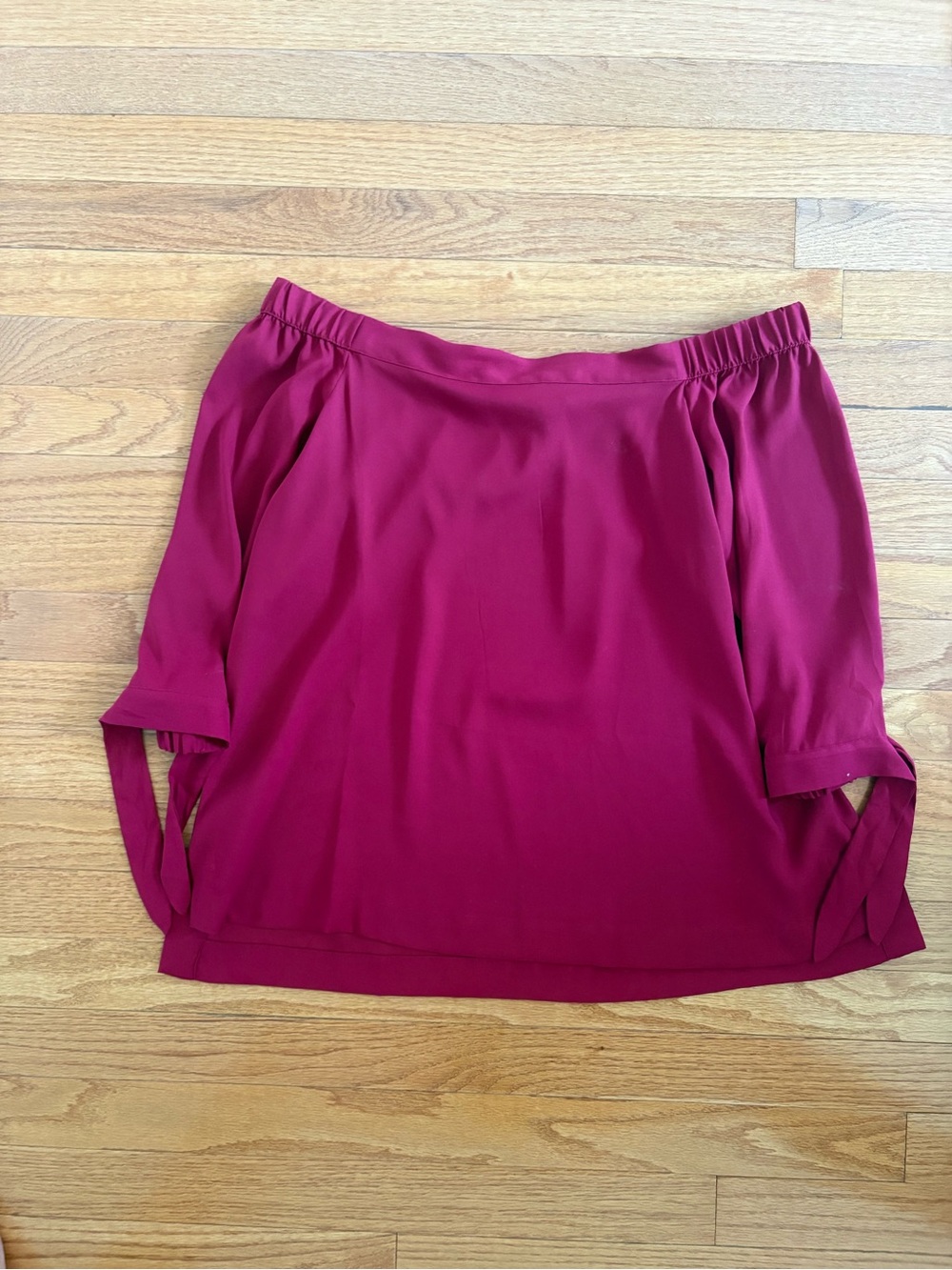 LOFT Magenta Off-Shoulder Tie-Sleeve Blouse